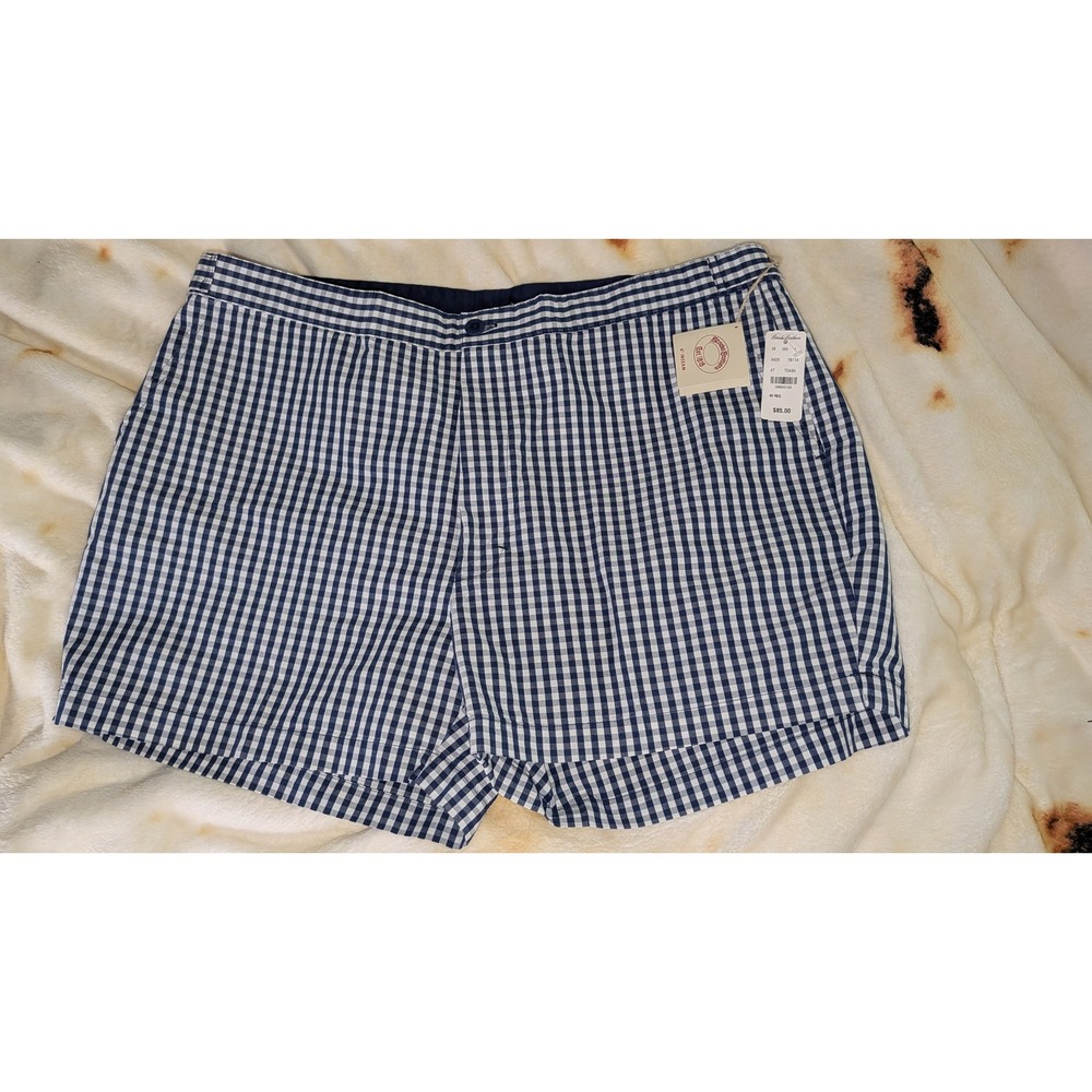Brooks Brothers Mens Gingham Swim Trunks Navy Blue White 40 4 Inch Inseam NWT